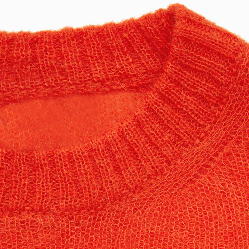 Vibrant Solid Color Crew Neck Mohair Blend Pullover Sweater