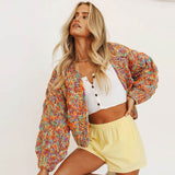 Vintage Balloon Sleeve Rainbow Multicolored Marled Hand Knit Chunky Yarn Cardigan