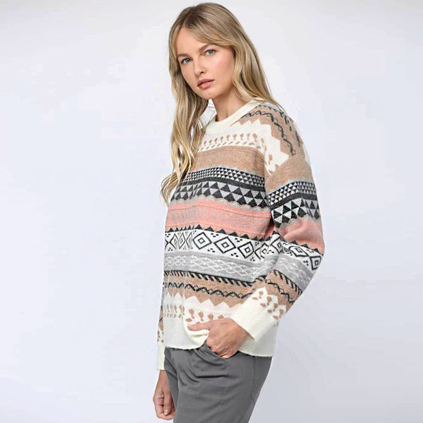 Vintage Fair Isle Multicolored Geometric Pattern Crew Neck Pullover Sweater