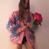 Vintage Oversized Puff Sleeve Hand Knit Chunky Yarn Popcorn Cardigan