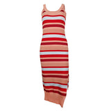 Vintage Red Striped Scoop Neck Pointelle Knit Sweater Midi Dress