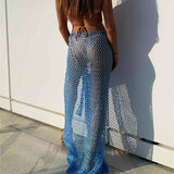 Vintage Wrap Side Knotted Crochet Open Knit Cover Up Sarong