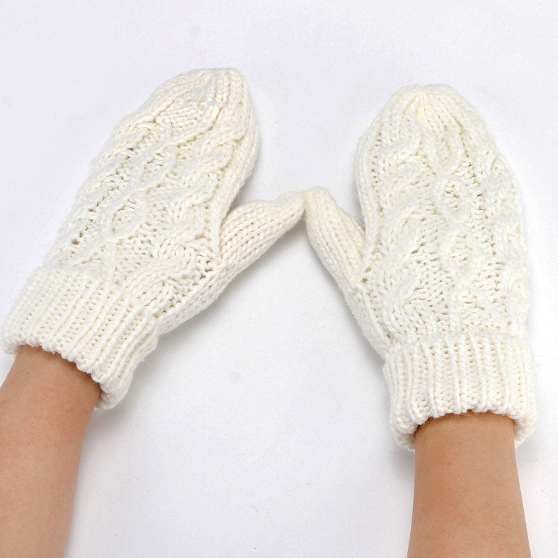 Winter Fleece Lined Solid Color Chunky Cable Knit Mittens