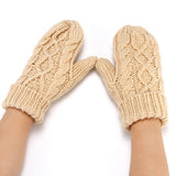 Winter Fleece Lined Solid Color Chunky Cable Knit Mittens