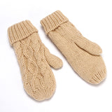 Winter Fleece Lined Solid Color Chunky Cable Knit Mittens