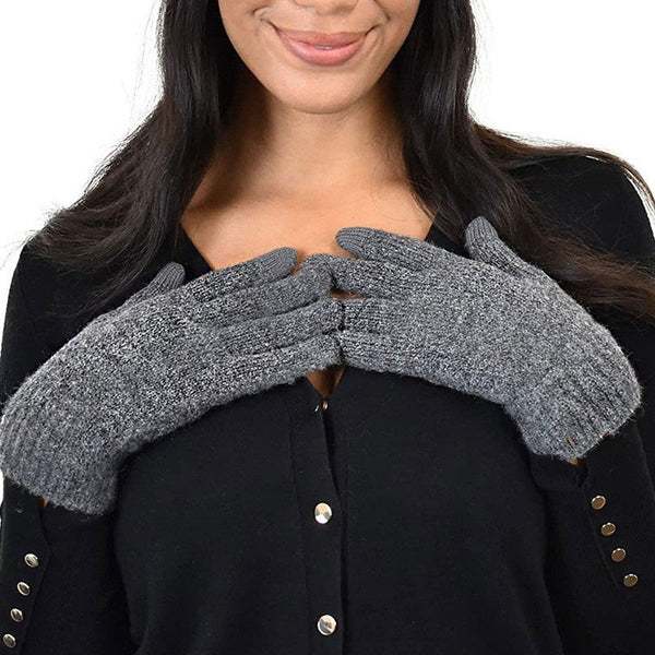 Winter Heathered Knit Fluffy Lined Touchscreen Gloves
