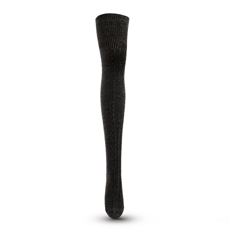 Winter Solid Color Cotton Blend Thigh High Textured Knit Socks