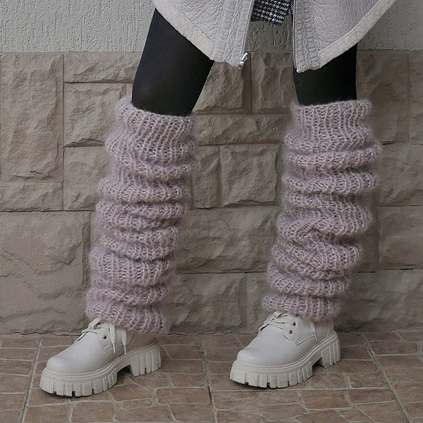 Winter Solid Color Slouchy Thigh High Chunky Knit Leg